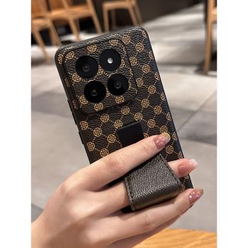 適用小米14pro手機殼新款小米13鏡頭全包Xiaomi Civi4Pro防摔3新潮老花皮質創意支架男女高階感簡約斜挎掛繩