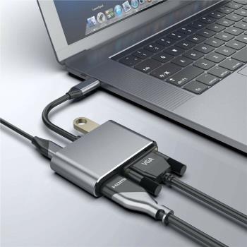 TYPE-C四合一擴充套件塢轉USB3.0+HDMI+VGA+PD快充 USB-C集線器轉換器