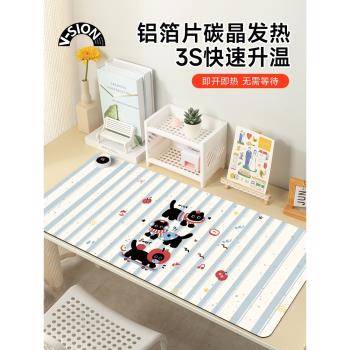 V-SION嬉鬧貓咪加熱鼠標墊超大辦公桌面冬天發熱暖桌墊學生寫作業寫字桌墊暖手防水電腦鍵盤墊子女生宿舍恆溫