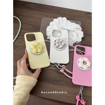 SecondStudio創意小花磁吸支架殼蘋果15promax超薄液態矽膠14pro創意可斜挎iPhone16promax手機殼