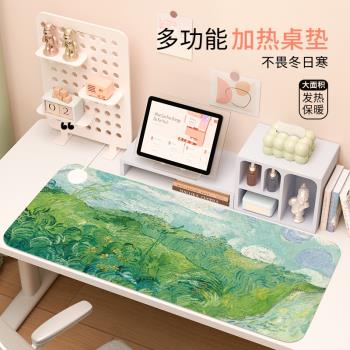 加熱鼠標墊左側開關冬季發熱暖桌墊梵高油畫辦公室工位加熱墊兒童寫字桌墊書桌墊電腦鍵盤墊防水電熱暖手桌墊