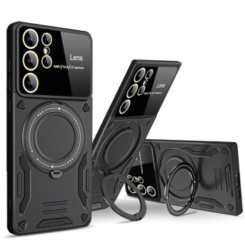 磁吸旋轉支架適用三星s24手機殼s22/s23+矽膠防摔s23ultra保護攝像頭s23FE/s24ultra創意s22ultra保護套s21FE