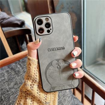 叮當貓適用iphone16promax手機殼16pro耐臟蘋果14pro哆啦A夢ip13灰色翻毛皮保護套plus矽膠藍胖子機器貓12/11