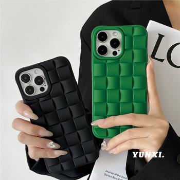 YUNX高階感ins簡約純色格子適用iphone16蘋果15promax手機殼13情侶plus男女11防摔14Pro全包邊12Pro矽膠軟殼