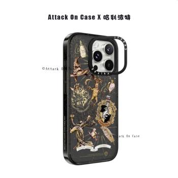 鏡頭框折疊支架Magsafe磁吸哈利波特手機殼適用蘋果16Pro防摔防爆亞克力15Promax保護殼iPhone14霍格沃茨徽章