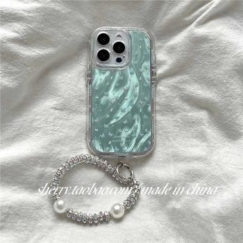 後勤高階&小眾薄荷綠蝴蝶羽紗女個性適用於iphone16 pro max手機殼蘋果15/14/13/12矽膠防摔全包創意新款簡約