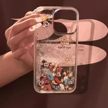 適用蘋果16pro手機殼女款13個性閃粉米奇米妮iphone14promax保護套卡通plus透明15pro全包防摔12新款可愛11男