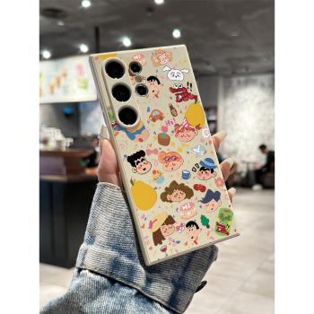 卡通可愛適用三星s24手機殼24ultra新款s23+蠟筆小新家族S22液態矽膠24全包防摔S23ultra軟殼男女24+