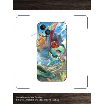 沙漠蜻蜓卡通寶可夢手機殼適配iPhone16全包防摔11皮紋防手汗12玻璃13液態矽膠14蘋果15ProMax動漫二次元周邊