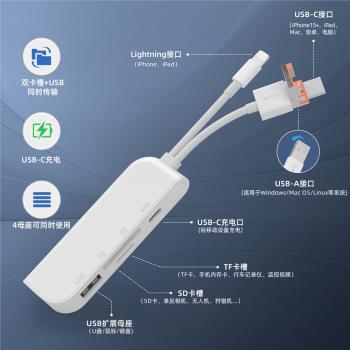 Lightning/USB/USB-C五合一拓展塢讀卡器適配器平板電腦CF/SD/TF