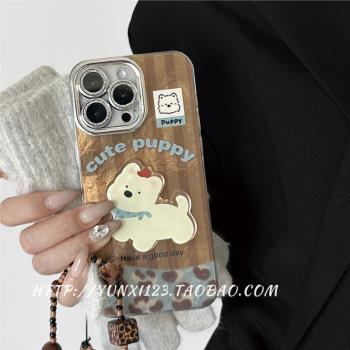 自帶鏡頭膜ins豹紋條紋小狗iPhone15promax蘋果16plus手機殼14秋冬12掛繩14Pro少女13Promax全包邊11防摔軟殼