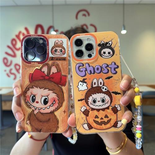 潮牌原創拉布布適用蘋果iPhone16Promax鐳射手機殼15泡泡瑪特可愛labubu14情侶13高級感卡通防摔保護套帶掛鏈