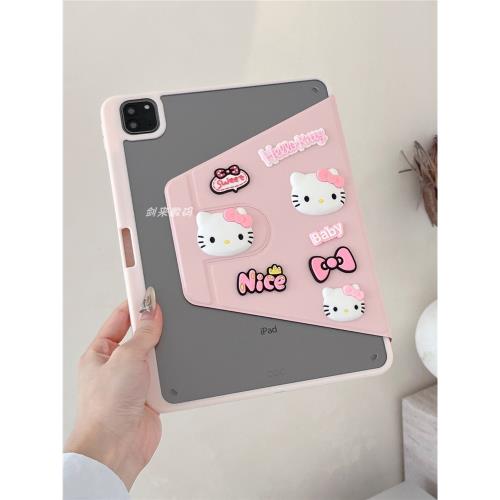 適用聯想小新Pad pro12.7平板保護殼2025款亞克力旋轉360°2024款聯想小新pro11寸全包防摔套可愛公仔凱蒂貓