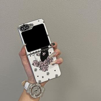 ins風韓風玫瑰貓咪適用三星zflip6/5/4/3手機殼新款全包折疊屏日韓網紅GalaxyW24Flip韓國翻蓋保護套潮小眾