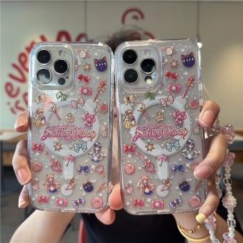 美少女戰士魔法棒無線磁吸充電適用iPhone16ProMax手機殼個性創意13/14蘋果15pro外殼可愛水冰月蝴蝶結12軟殼