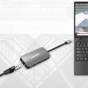 Lenovo聯想 原裝盒裝 轉接線分線器移動USB hub電腦投屏器 Type-c六合一擴充套件塢 Type-c轉sub+網口+HDMI