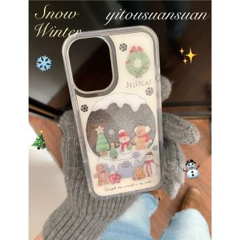 一頭蒜蒜|韓風ins可愛聖誕水晶球雪人流沙冬日氛圍感手機殼適用iPhone16promax全包邊蘋果15防摔14保護套新款