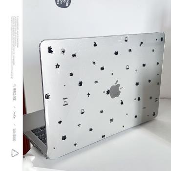 尋殼【水晶透明硬殼】適用黑色簡筆貓咪蘋果macbookair保護殼筆記本2025款電腦pro套14寸13可愛airMB配件65女