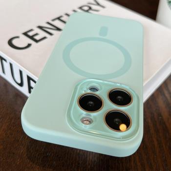 磁吸充電適用iPhone15Pro手機殼液態矽膠創意個性蘋果15Promax簡約純色14全包自帶鏡頭膜13防摔套12高階感男
