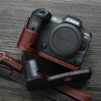 適用佳能R52相機包canon eos R6二2保護套 R7底座半套 真皮R8皮套