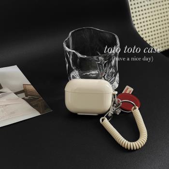 ins小眾英文掛件米白色Airpods pro耳機套小適用蘋果2代藍牙無線保護套Airpods3代新款pro2簡約高階感軟殼