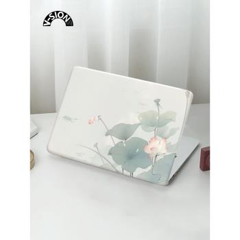 V-SION水墨畫荷花彩繪殼適用於蘋果macbookpro保護殼24新款14寸macbook套air13外殼筆記本mac電腦輕薄保護套