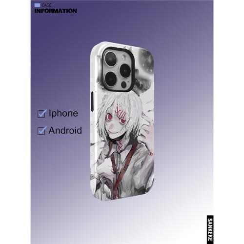 三殼殼原創爆款白色哥特風韓國涂層菲林二合一手機保護殼適用于蘋果16promax/plus/15/14/13/12/11/IMD手機殼