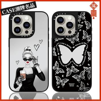 CASE時尚女孩蝴蝶適用iPhone16Pro蘋果15Promax手機殼12鏡面13潮牌14防摔套15Pro個性16Promax可磁吸Plus創意