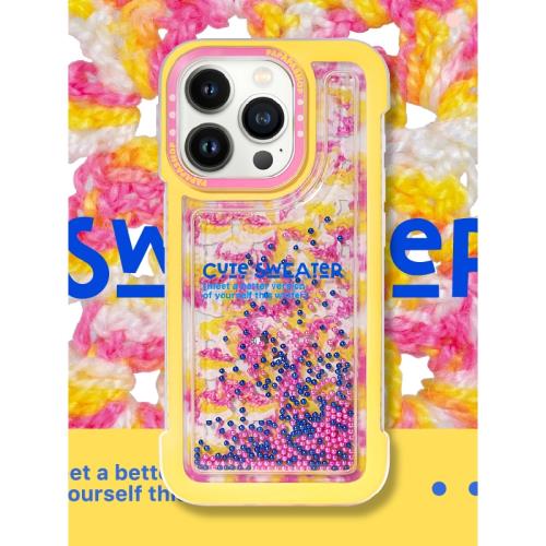 PaPaPa制造局  拼色流沙滾珠珠球彩色可愛無邊框輕薄手機殼適用于iPhone15promax保護套蘋果15pro手機殼