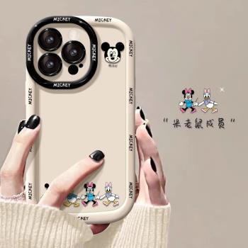 卡通米奇適用蘋果16promax手機殼新款彩繪iPhone15pro膚感泡芙14可愛創意13小眾高階感12全包防摔矽膠保護套