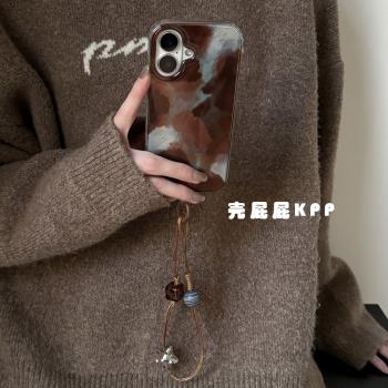 殼屁屁KPP復古咖啡暈染棕ins韓系14適用16pro蘋果16ProMax手機殼iPhone16/13軟15Promax星星手提保護套