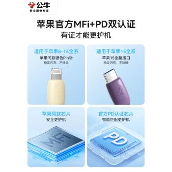 新品上市公牛親膚線typec適用蘋果手機pd快充數據線充電線MFi蘋果官方認證iPhone14/13/轉lightning充電器線