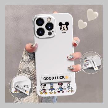 純色無邊框適用蘋果16promax手機殼卡通米奇iphone15pro彩繪新款14PM支架13創意12裸機手感11防摔16pro保護套