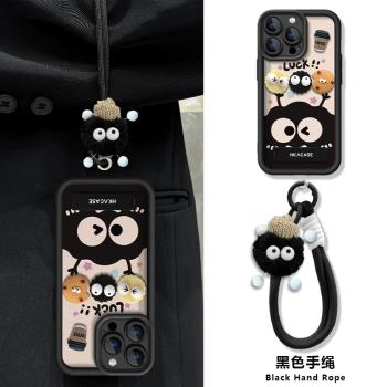 咖啡煤球立體公仔適用蘋果16promax手機殼新款彩繪iPhone15卡通可愛14小羊皮13個性創意女12全包防摔16保護套