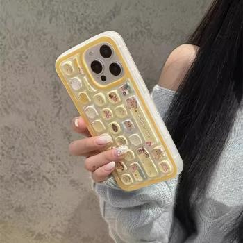 解壓按鍵黃油小熊適用蘋果16promax手機殼卡通創意iphone15pro新款彩繪14網紅高級感女13矽膠全包16p防摔軟套