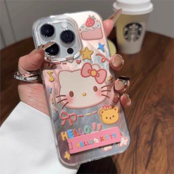 適用蘋果16promax手機殼卡通可愛貓咪支架iphone15pro新款彩繪14PM少女創意13小清新12羽紗矽膠16防摔保護套