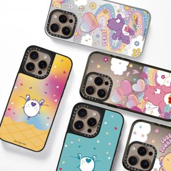 ins 彩虹熊抱愛心鏡面適用蘋果15pro手機殼iphone16pro max新款防摔14保護套卡通13透明全包氣球愛心創意熊