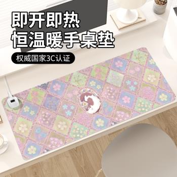 加熱鼠標墊子女生2024年冬季取暖防凍手辦公室工位桌面墊電熱恆溫防水左側開關學習遊戲電腦鍵盤墊