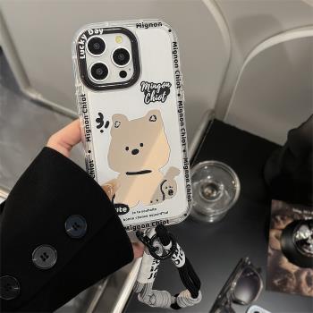 鏡面ins風卡通甜酷小狗適用蘋果15promax手機殼新款iphone14高階感13小眾軟殼12防摔11帶掛繩X可愛7女款8plus