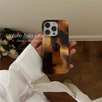小眾ins復古黑金暈染圓珠指環適用iPhone16蘋果15promax手機殼16promax簡約新款14/15高階感防摔保護套雙層13