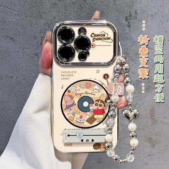 【進口矽膠】適用蘋果16ProMax手機殼15pm新女款彩繪iphone14pm卡通小新13電鍍大視窗12全包11防摔15支架手鏈