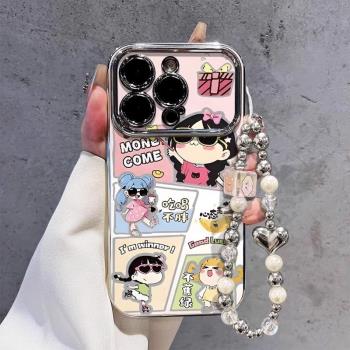 適用蘋果16promax手機殼電鍍大視窗iphone15pro不蕉綠女孩14彩繪新款13卡通可愛12全包軟矽膠11防摔保護套16