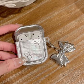 電鍍立體蝴蝶結掛件Airpods3耳機保護殼套2pro二三代新款適用蘋果無線藍芽軟殼高階感羽紗日韓女神氣質