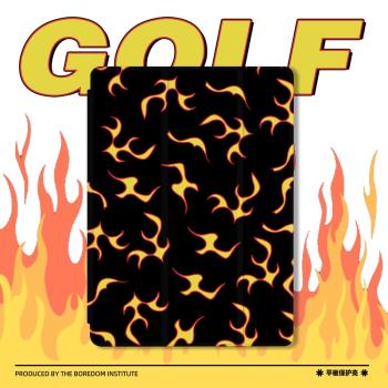 golf泰勒聯名黑色火焰潮流復古ins適用於蘋果2024款iPadPro12.9/11三折保護殼air6/air5/mini6防摔氣囊平板殼