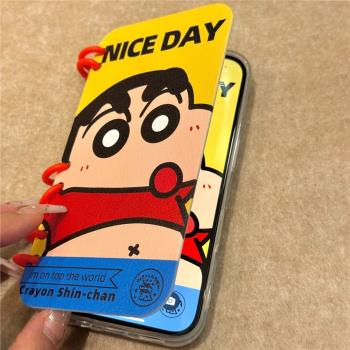 酷圖適用蘋果16promax手機殼新款iphone14保護套13創意翻蓋支架15pro全包防摔16pro可愛蠟筆小新15小眾高階感