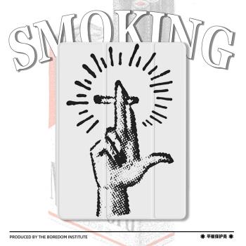 潮流抽煙簡筆畫ins風小眾抽象卡通適用於蘋果2024款iPadPro12.9/11三折保護殼air6/air5/mini6防摔氣囊平板殼