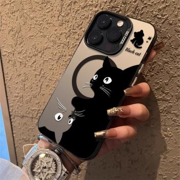 熠晨黑白貓咪適用蘋果16手機殼14plus新款iPhone15pro磁吸卡通13pm創意防摔11promax男女全包12小眾潮保護套
