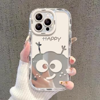 鏡面快樂小煤球適用iPhone16手機殼彩繪蘋果15plus保護套14創意女13Pro全包防摔12高階感xs小清新16pro矽膠軟