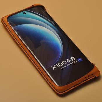 適用VIVO X100pro手機頭層牛皮防摔保護套真皮皮套殼