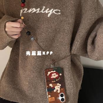 殼屁屁KPP復古撞色蘋果可愛狗狗ins韓系14適用16pro蘋果16ProMax手機殼iPhone16/13軟15Promax斜挎保護套